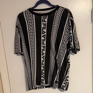 Fila Men's Black and White Logo Stripe Tee